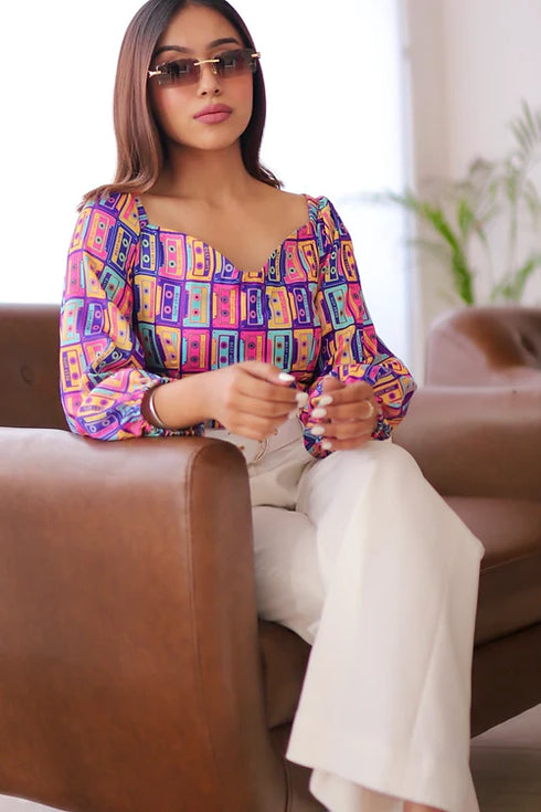 Kate Abstract Coord With White Trousers